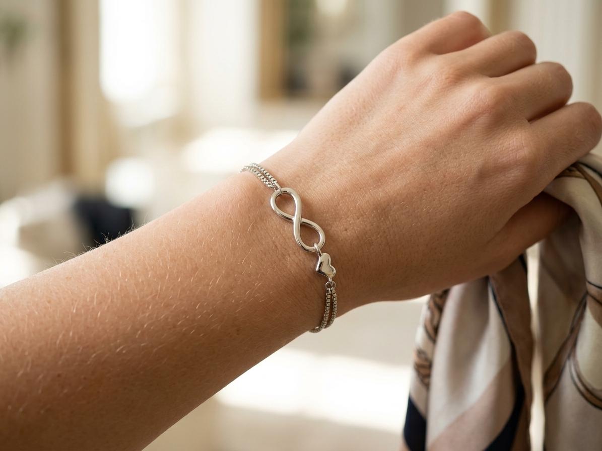 Double Box Chain Infinity Heart — on model