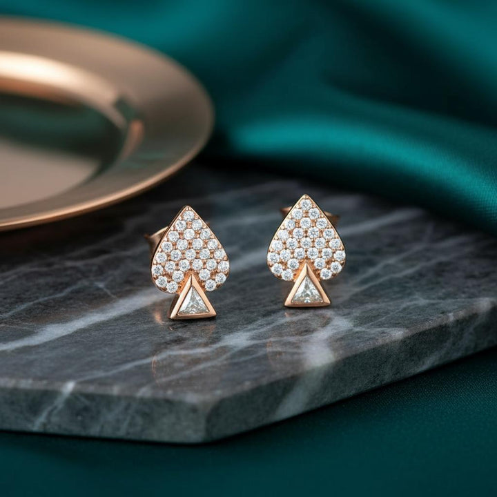 Rose Gold Pavé Spade Studs