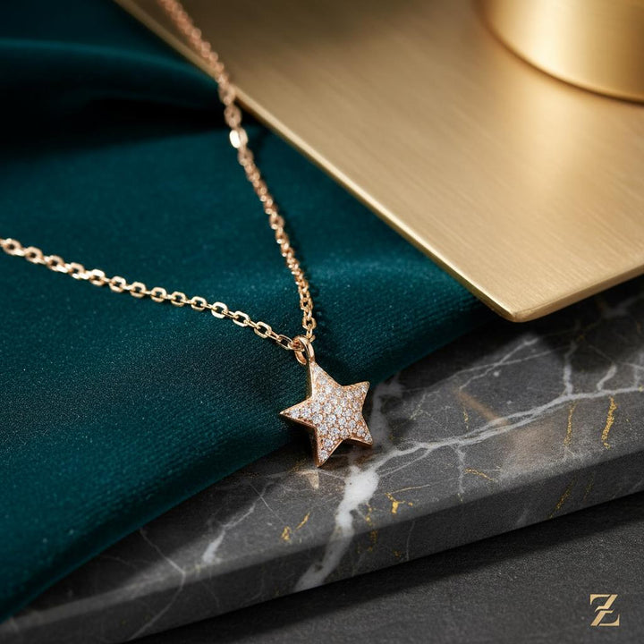 Rose Gold Pave Star Necklace