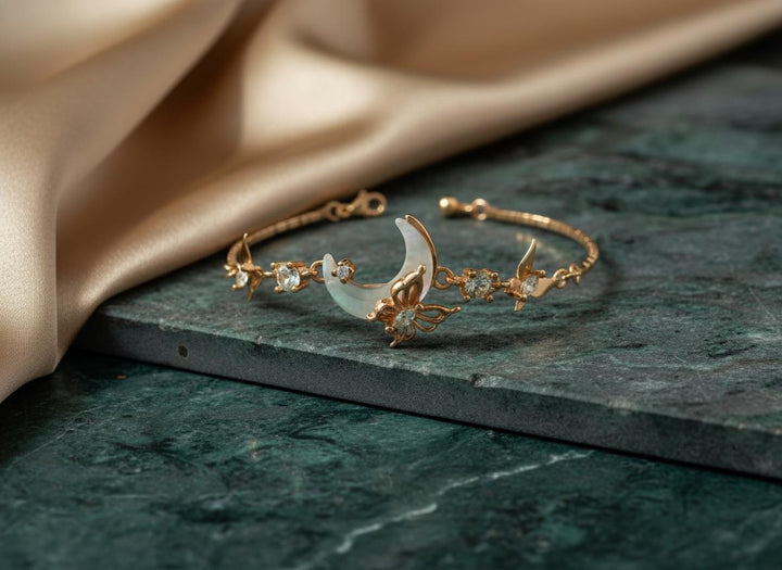 Rose Gold Crescent Butterfly Bracelet