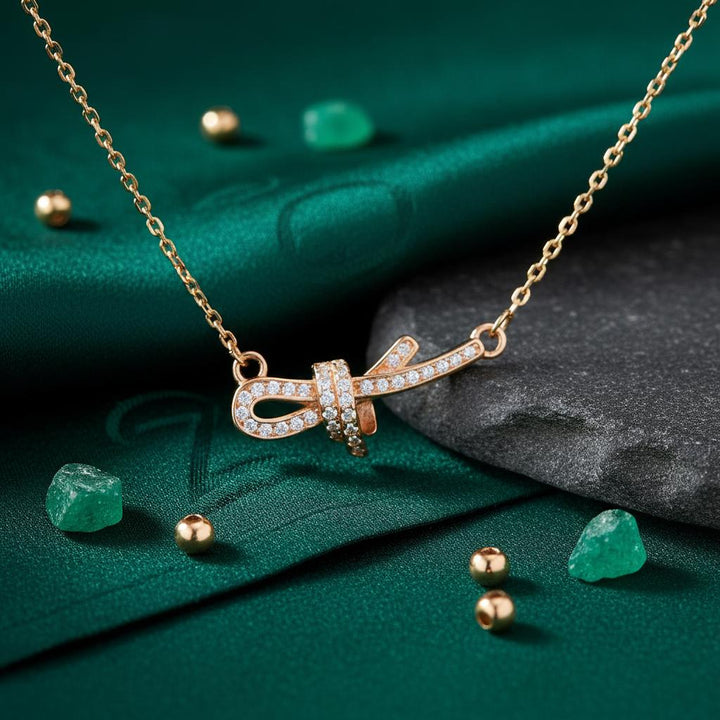 Rose Gold Pavé Bow Necklace