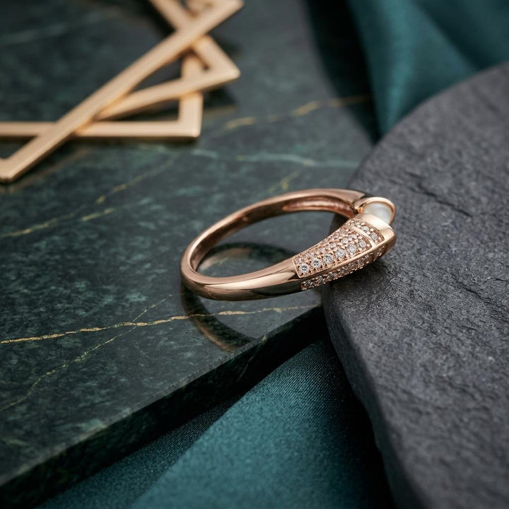 Rose Gold Pearl Pavé Bypass Ring