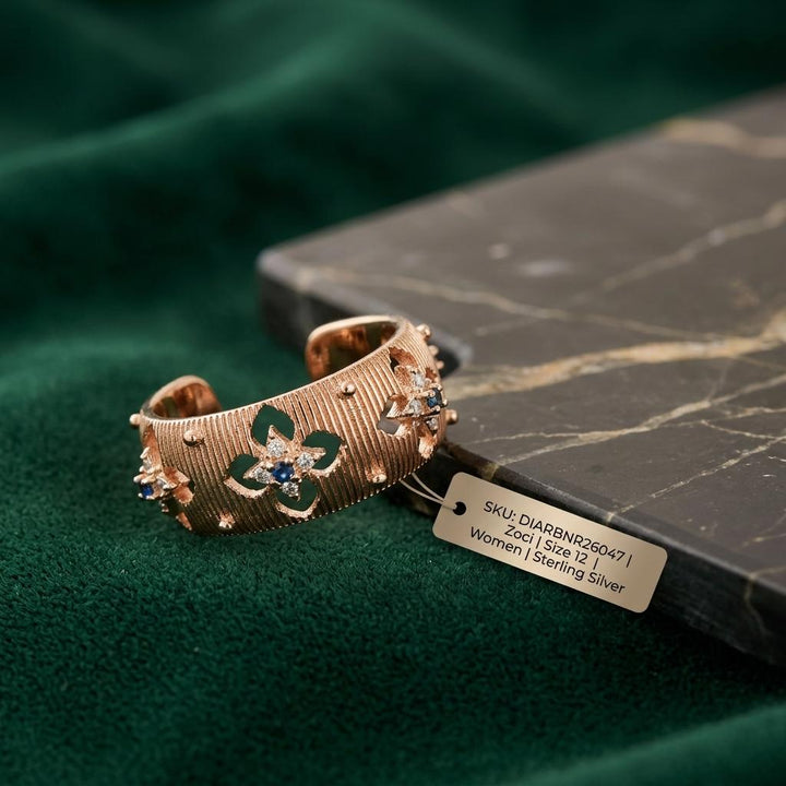 Rose Gold Grooved Enamel Floral Cuff