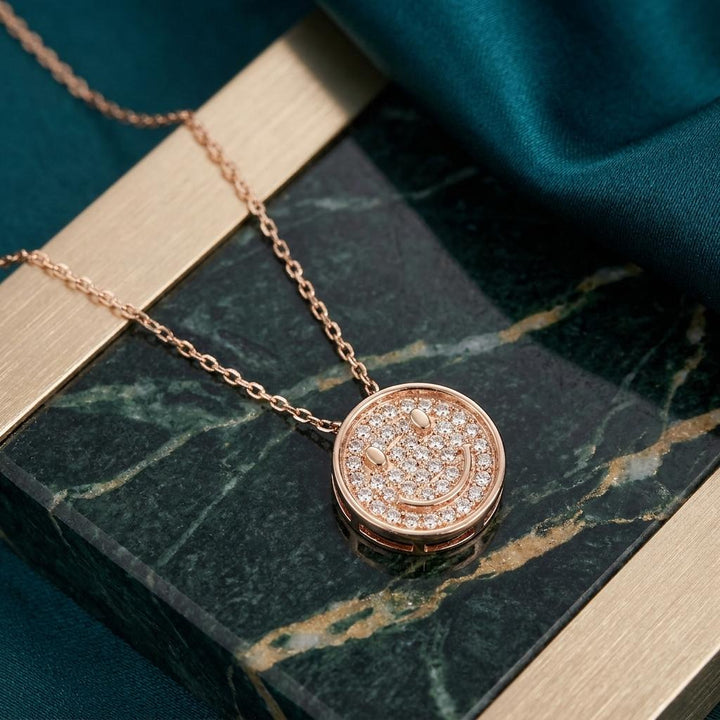 Rose Gold Pave Smiley Necklace
