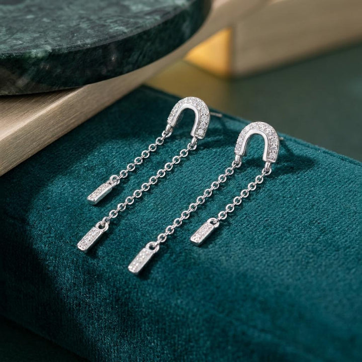 Silver Pavé Horseshoe Chain Drops