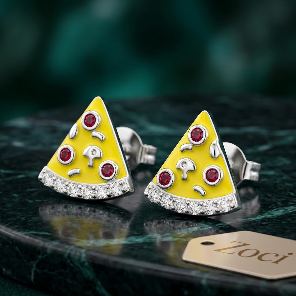 Yellow Enamel Pavé Pizza Studs — styled