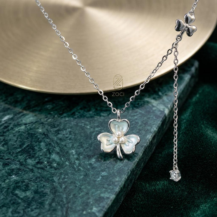 Mother of Pearl Clover Lariat Necklace