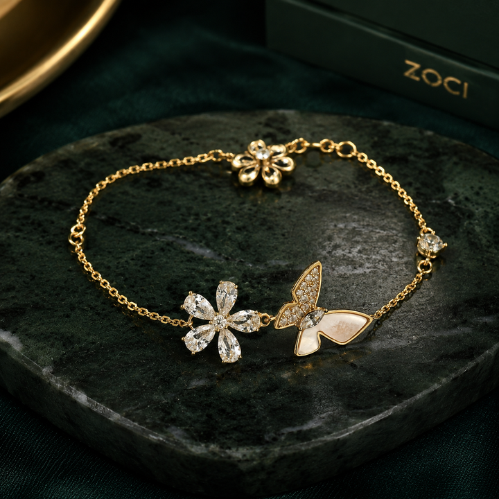 Gold Sparkling Flower White Butterfly